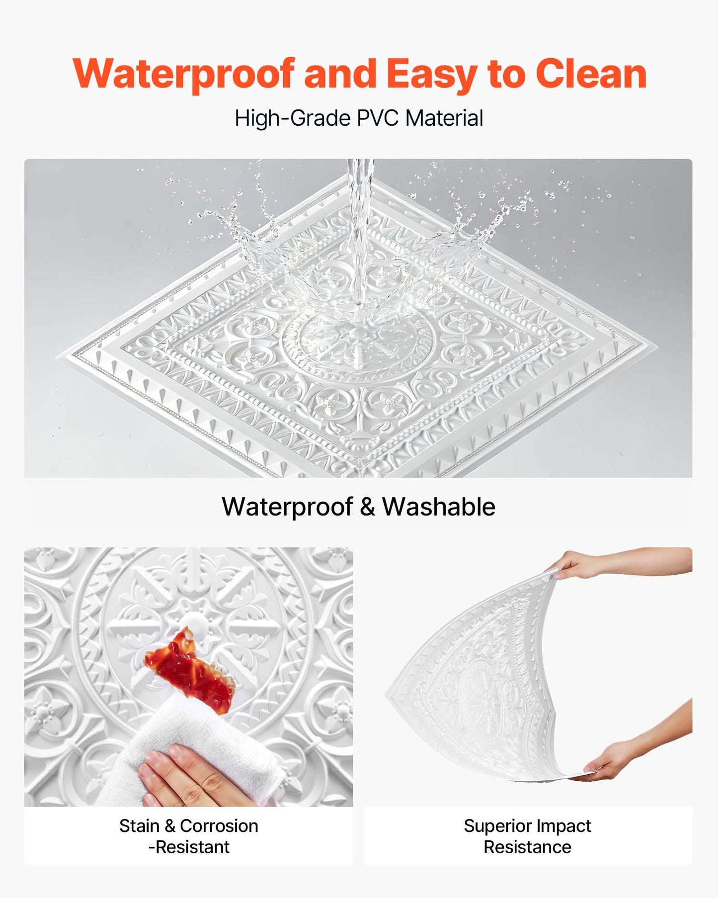 605x605mm PVC Ceiling Tiles 12-Pack White 3D Geometric Panels, Smooth PVC Sheet for Drop Grid, Impact-Resistant, Paintable Surface, Easy Cut, Modern Decorative Style for Home, Office
