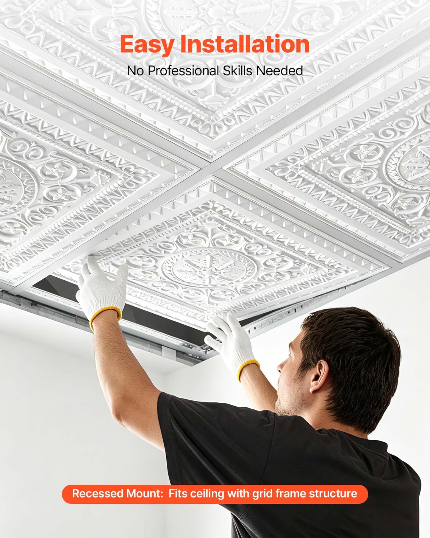 605x605mm PVC Ceiling Tiles 12-Pack White 3D Geometric Panels, Smooth PVC Sheet for Drop Grid, Impact-Resistant, Paintable Surface, Easy Cut, Modern Decorative Style for Home, Office