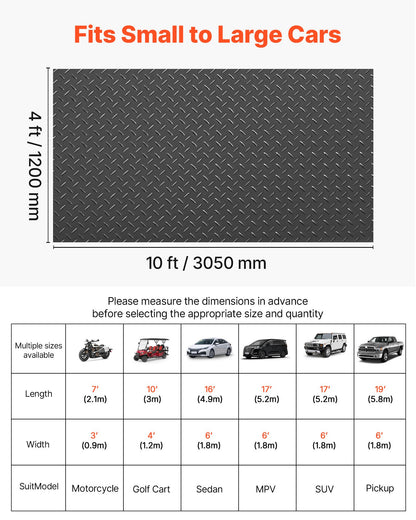 Garage Floor Roll, 1.2 x 3.05 m Garage Flooring Mat, 2.2 mm Thickened PVC Diamond Plate Floor Protector Mat with Double-sided Tape, Non-Slip, Easy to Clean for Warehouse, Gyms, Trailer, Black