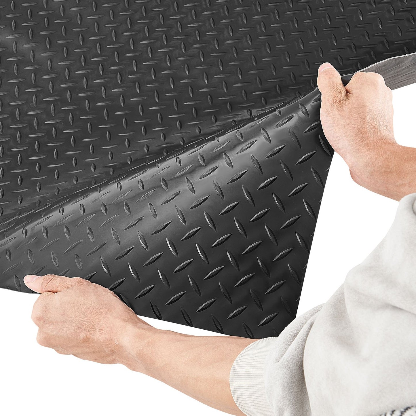 Garage Floor Roll, 1.2 x 3.05 m Garage Flooring Mat, 2.2 mm Thickened PVC Diamond Plate Floor Protector Mat with Double-sided Tape, Non-Slip, Easy to Clean for Warehouse, Gyms, Trailer, Black