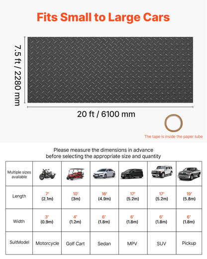 Garage Floor Roll, 2.28 x 6.1 m Garage Flooring Mat, 2.2 mm Thickened PVC Diamond Plate Floor Protector Mat with Double-sided Tape, Non-Slip, Easy to Clean for Warehouse, Gyms, Trailer, Black