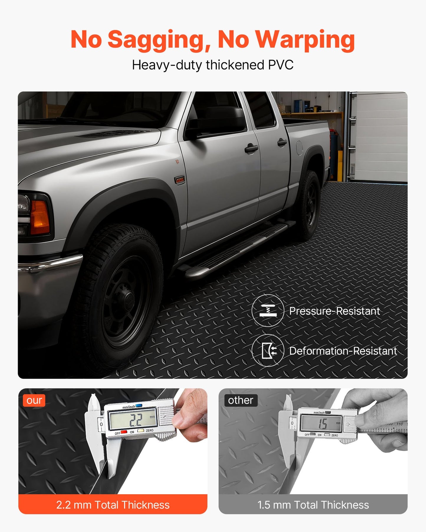 Garage Floor Roll, 2.28 x 6.1 m Garage Flooring Mat, 2.2 mm Thickened PVC Diamond Plate Floor Protector Mat with Double-sided Tape, Non-Slip, Easy to Clean for Warehouse, Gyms, Trailer, Black