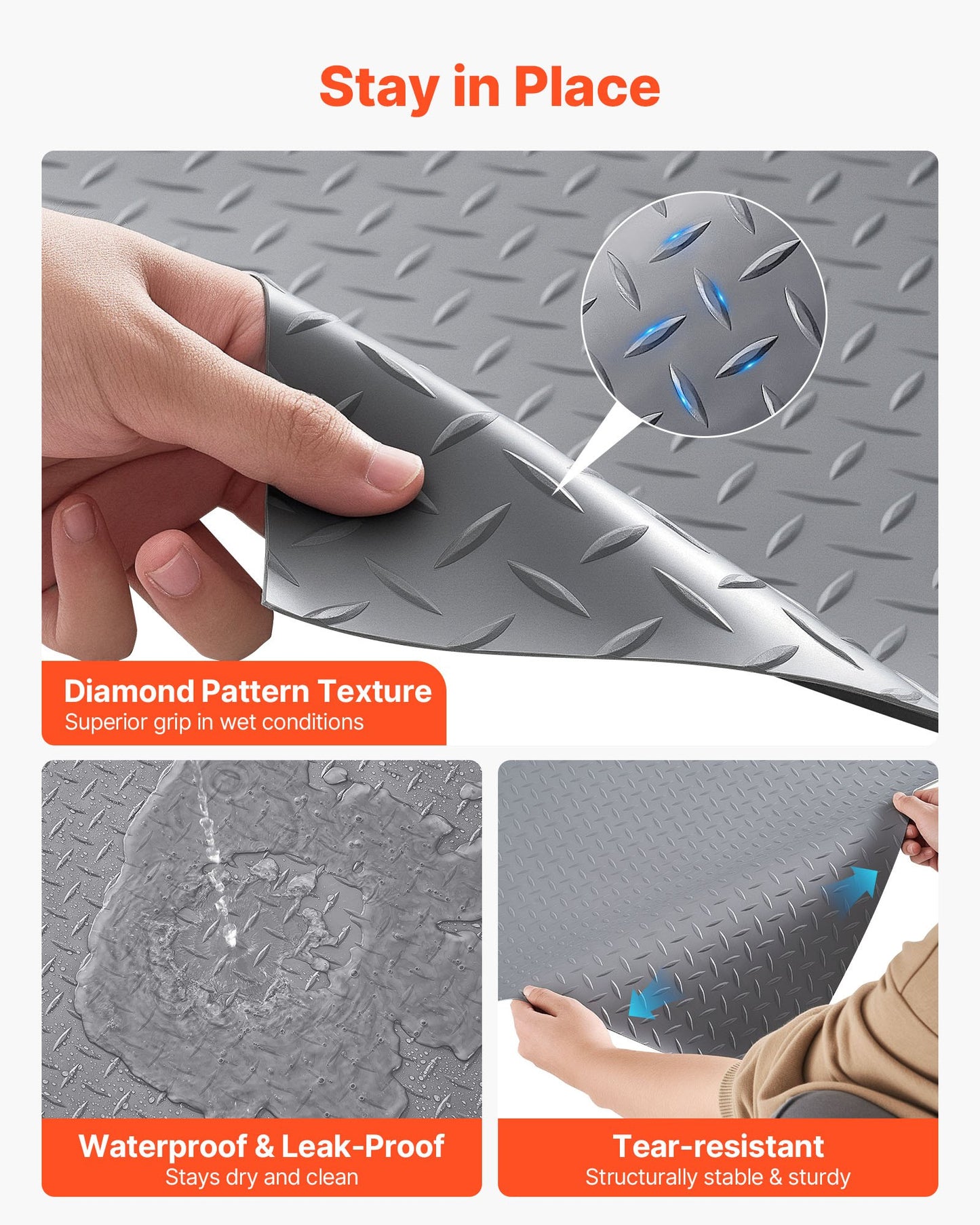Garage Floor Roll, 2.28 x 6.1 m Garage Flooring Mat, 2.2 mm Thickened PVC Diamond Plate Floor Protector Mat with Double-sided Tape, Non-Slip, Easy to Clean for Warehouse, Gyms, Silver Gray