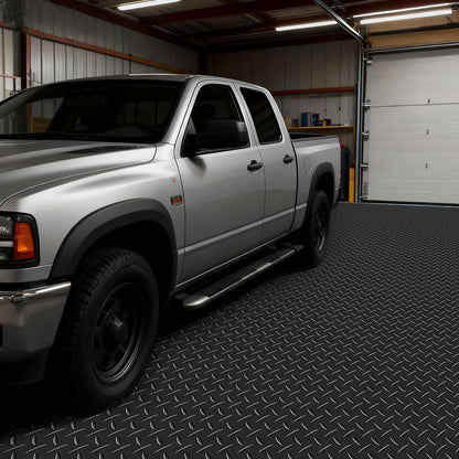 Garage Floor Roll, 2.28 x 5.2 m Garage Flooring Mat, 2.2 mm Thickened PVC Diamond Plate Floor Protector Mat with Double-sided Tape, Non-Slip, Easy to Clean for Warehouse, Gyms, Trailer, Black
