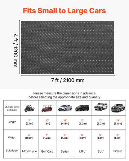 Garage Floor Roll, 1.2 x 2.13 m Garage Flooring Mat, 2.2 mm Thickened PVC Diamond Plate Floor Protector Mat with Double-sided Tape, Non-Slip, Easy to Clean for Warehouse, Gyms, Trailer, Black