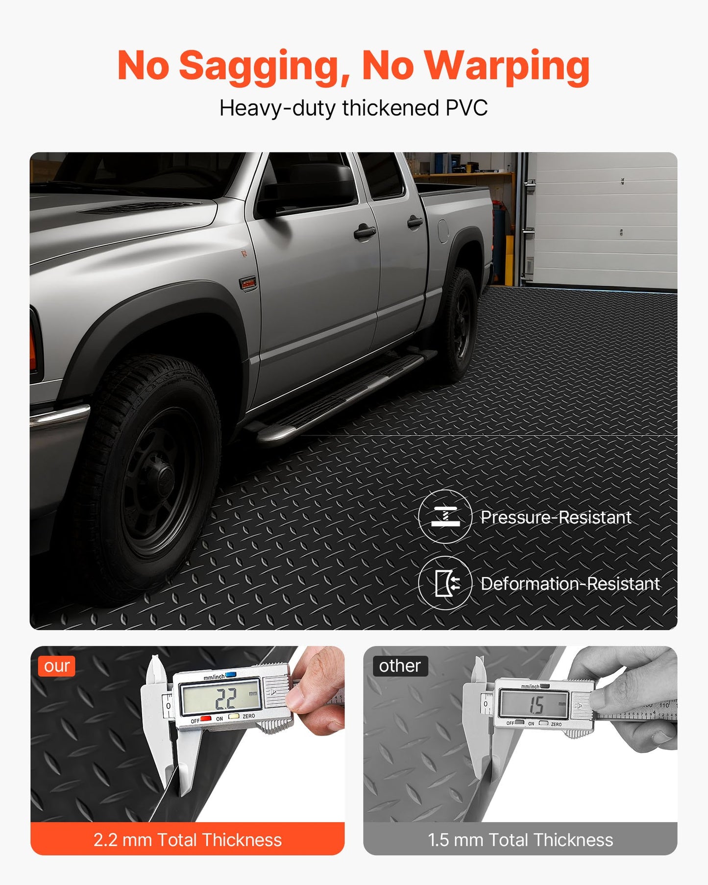 Garage Floor Roll, 1.2 x 2.13 m Garage Flooring Mat, 2.2 mm Thickened PVC Diamond Plate Floor Protector Mat with Double-sided Tape, Non-Slip, Easy to Clean for Warehouse, Gyms, Trailer, Black