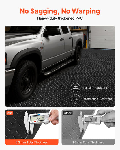 Garage Floor Roll, 1.2 x 2.13 m Garage Flooring Mat, 2.2 mm Thickened PVC Diamond Plate Floor Protector Mat with Double-sided Tape, Non-Slip, Easy to Clean for Warehouse, Gyms, Trailer, Black