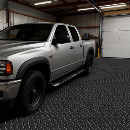 Garage Floor Roll, 1.2 x 2.13 m Garage Flooring Mat, 2.2 mm Thickened PVC Diamond Plate Floor Protector Mat with Double-sided Tape, Non-Slip, Easy to Clean for Warehouse, Gyms, Trailer, Black