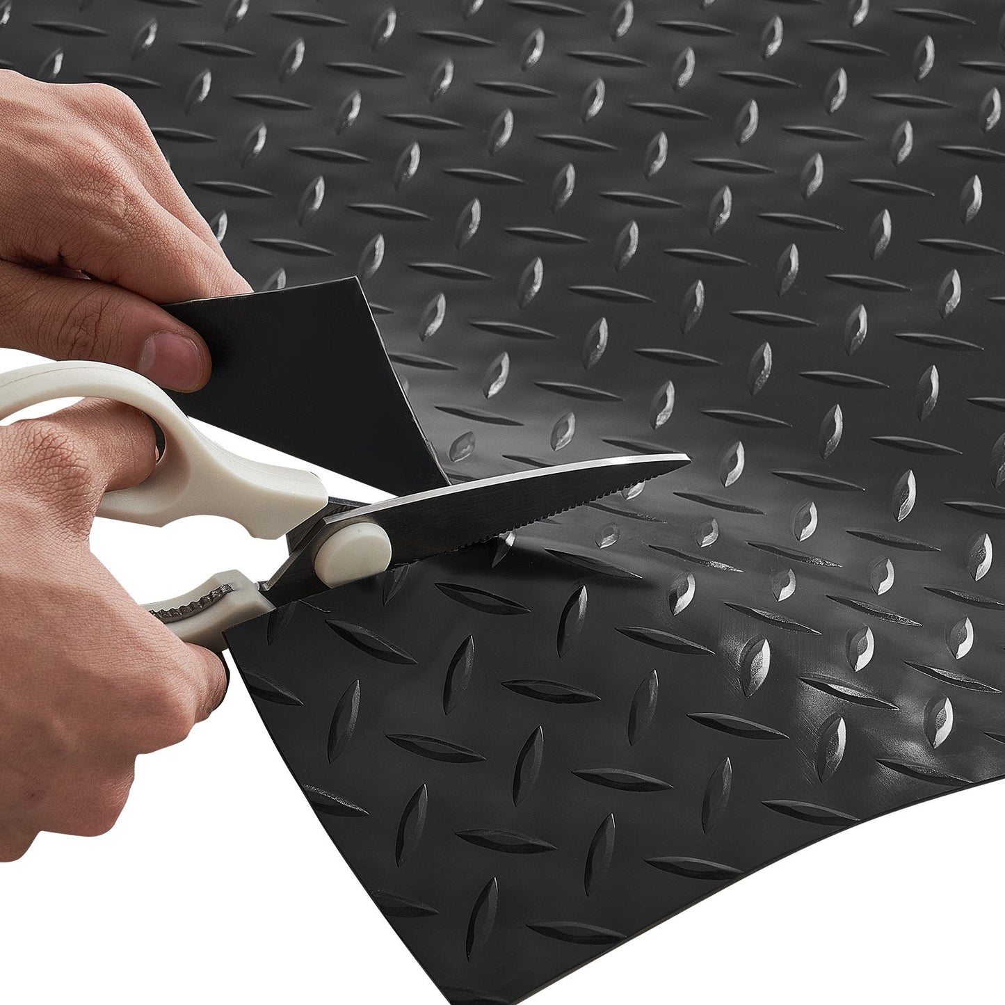Garage Floor Roll, 1.2 x 2.13 m Garage Flooring Mat, 2.2 mm Thickened PVC Diamond Plate Floor Protector Mat with Double-sided Tape, Non-Slip, Easy to Clean for Warehouse, Gyms, Trailer, Black