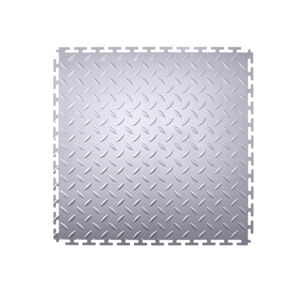 Garage Floor Tiles Interlocking, 16 Pack 513 x 513 x 5 mm Interlocking Modular Garage Flooring Tiles, Diamond Plate Slip-Resistant PVC Mats for Workshop,Warehouse,Tool Room, Light Gray
