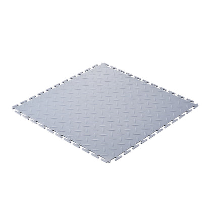 Garage Floor Tiles Interlocking, 8 Pack 513 x 513 x 5 mm Interlocking Modular Garage Flooring Tiles, Diamond Plate Slip-Resistant PVC Mats for Workshop,Warehouse,Tool Room, Silver