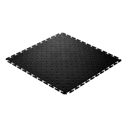 Garage Floor Tiles Interlocking, 8 Pack 513 x 513 x 5 mm Interlocking Modular Garage Flooring Tiles, Diamond Plate Slip-Resistant PVC Mats for Workshop,Warehouse,Tool Room, Black