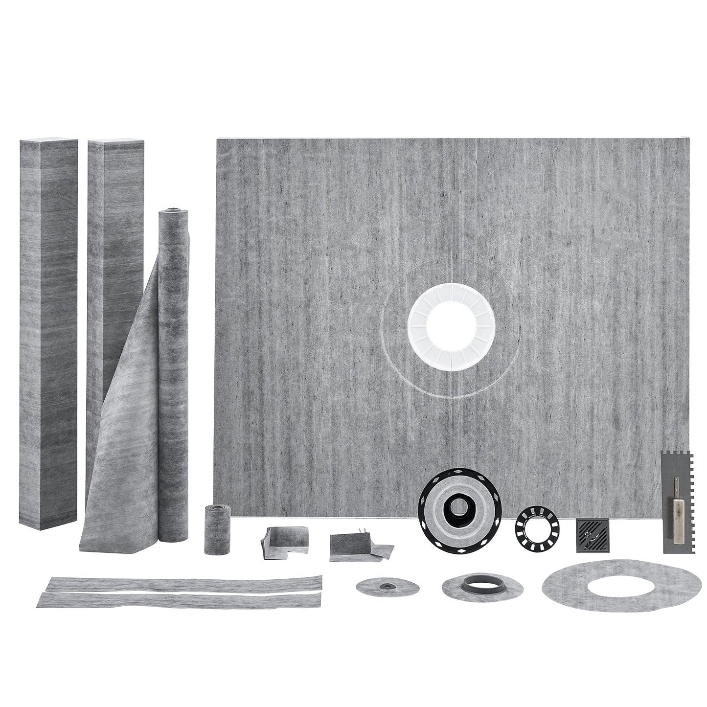 Waterproof Shower Curb Kit with Central Flange and Stainless Steel Grate
