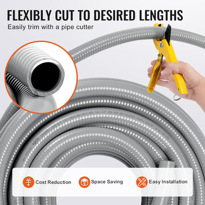 VEVOR 12.7 mm Flexible Electrical Conduit, 30.5 m, PVC Liquid-Tight Conduit Non-Metallic