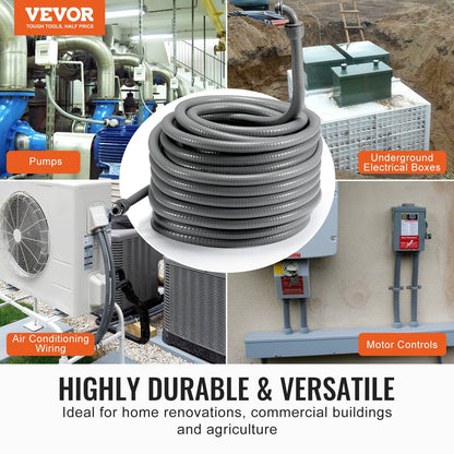 12.7 mm PVC Liquid-Tight Flexible Conduit, 30.5 m, with Connectors, IP65 Rated