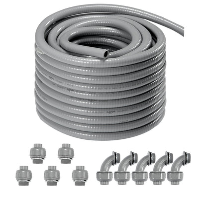 12.7 mm PVC Liquid-Tight Flexible Conduit, 30.5 m, with Connectors, IP65 Rated