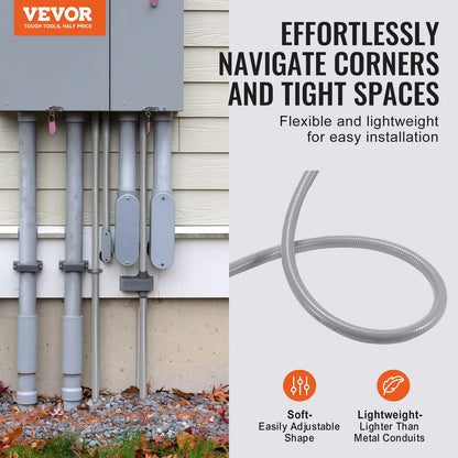 VEVOR 25.4 mm Flexible Electrical Conduit, 30.5 m, PVC Liquid-Tight Conduit Non-Metallic