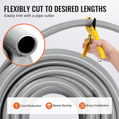 VEVOR 25.4 mm Flexible Electrical Conduit, 30.5 m, PVC Liquid-Tight Conduit Non-Metallic