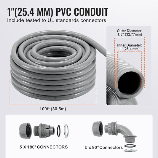 25.4 mm Non-Metallic PVC Conduit, 30.5 m, with Connectors, IP65 Rated