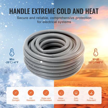 VEVOR 25.4 mm Flexible Electrical Conduit, 30.5 m, PVC Liquid-Tight Conduit Non-Metallic