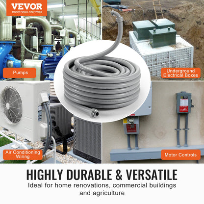 VEVOR 25.4 mm Flexible Electrical Conduit, 30.5 m, PVC Liquid-Tight Conduit Non-Metallic