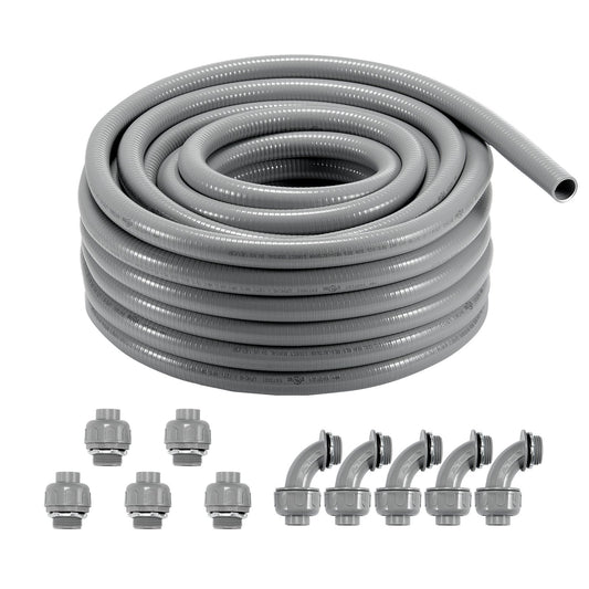VEVOR 25.4 mm Flexible Electrical Conduit, 30.5 m, PVC Liquid-Tight Conduit Non-Metallic