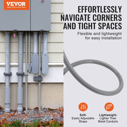 19.1 mm PVC Liquid-Tight Electrical Conduit, 30.5 m, with Connectors, IP65 Rated