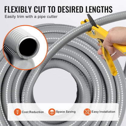 VEVOR 19.1 mm Flexible Electrical Conduit, 30.5 m, PVC Liquid-Tight Conduit Non-Metallic