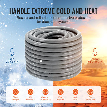 VEVOR 19.1 mm Flexible Electrical Conduit, 30.5 m, PVC Liquid-Tight Conduit Non-Metallic