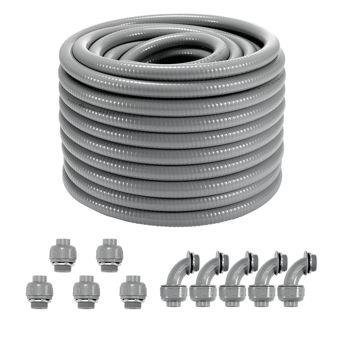 19.1 mm PVC Liquid-Tight Electrical Conduit, 30.5 m, with Connectors, IP65 Rated