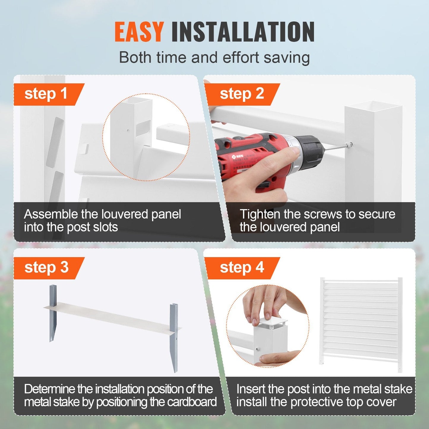 Outdoor Vinyl Privacy Fence Panels, 1.2m x 1.2m, White Louvered Screen Kit