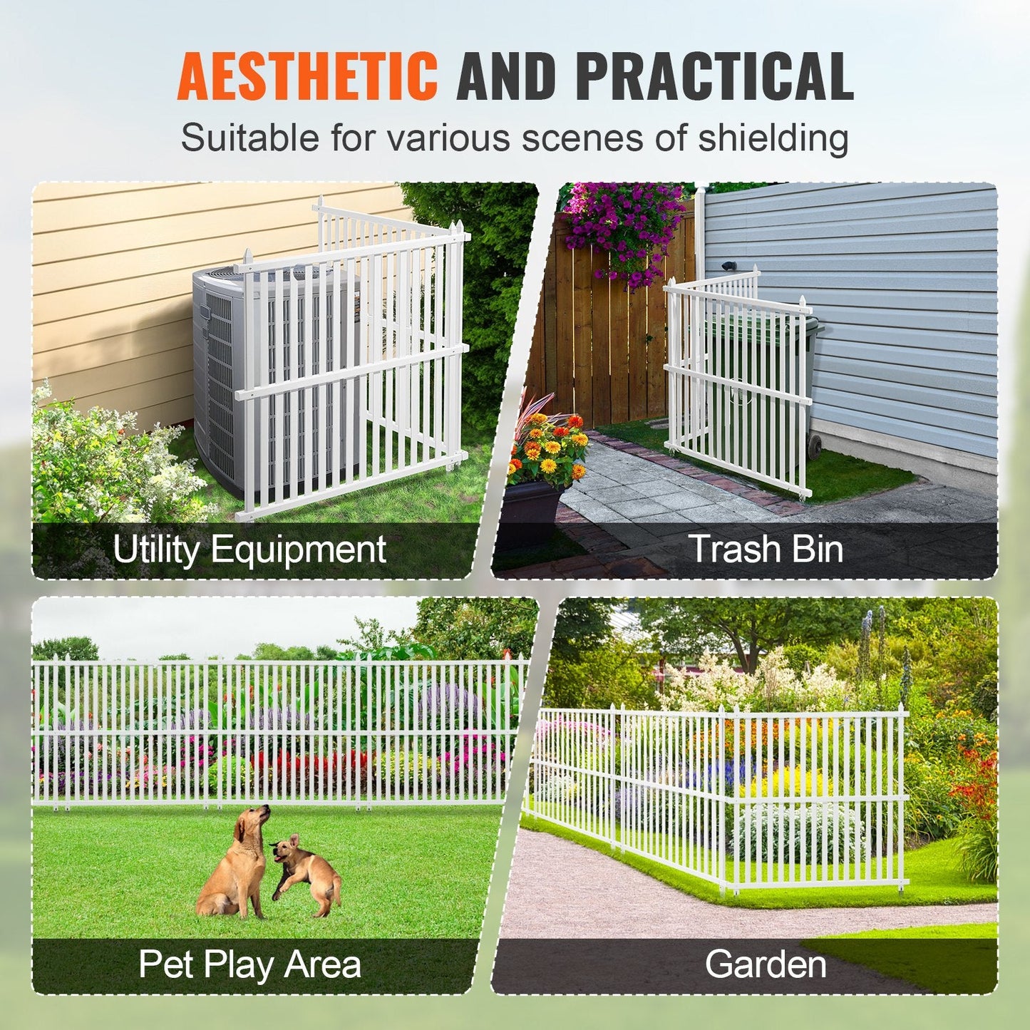 Vinyl Privacy Fence Panels 1.22m x 1.22m for AC, Trash & Pool Equipment