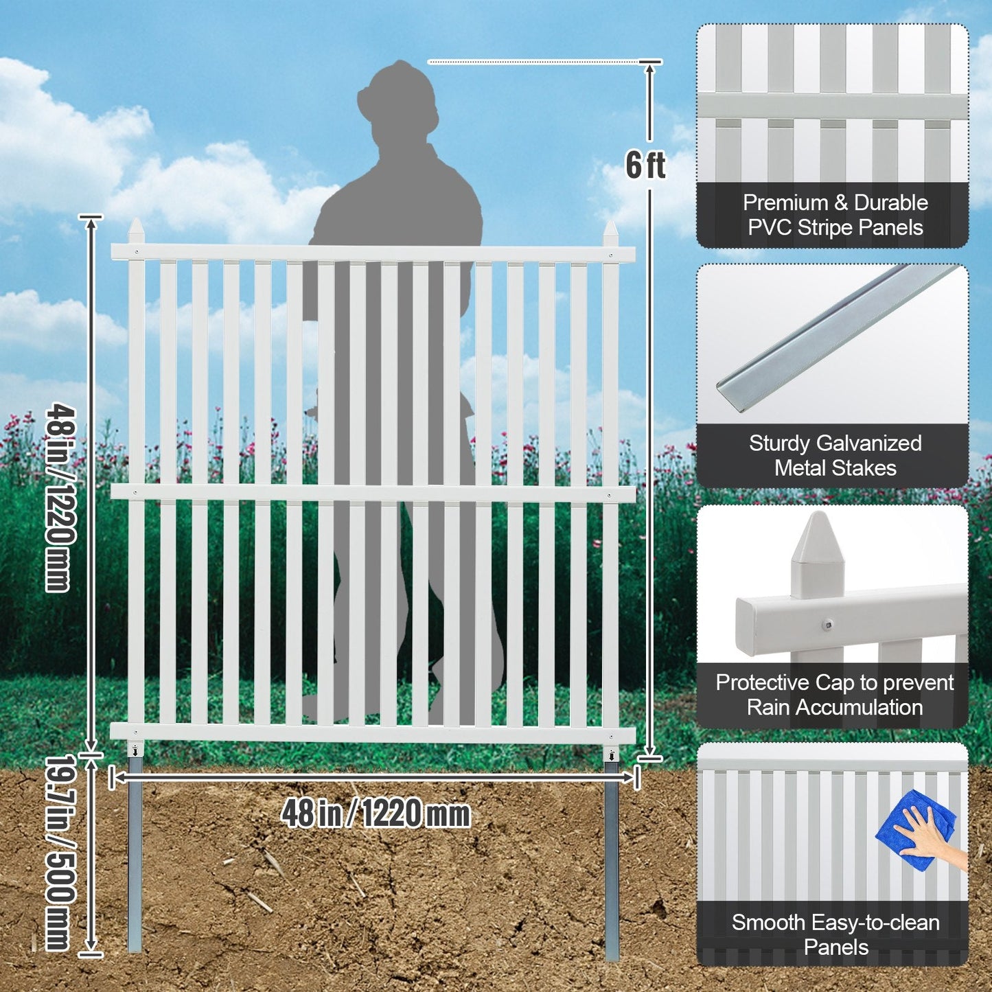 Vinyl Privacy Fence Panels 1.22m x 1.22m for AC, Trash & Pool Equipment