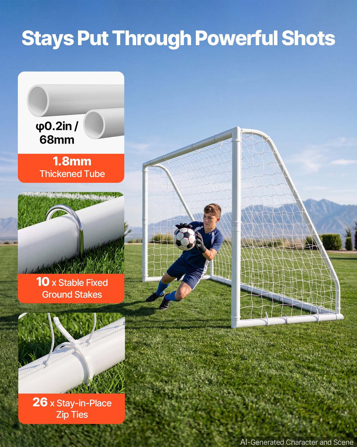Soccer Goal 3.65 x 1.82 m PVC Soccer Goal for Backyard with PE Net, Portable & Weatherproof Set, with PE Net, Target, Ground Stake, Cones, for Kids & Adults Outdoor Backyard Practice Training