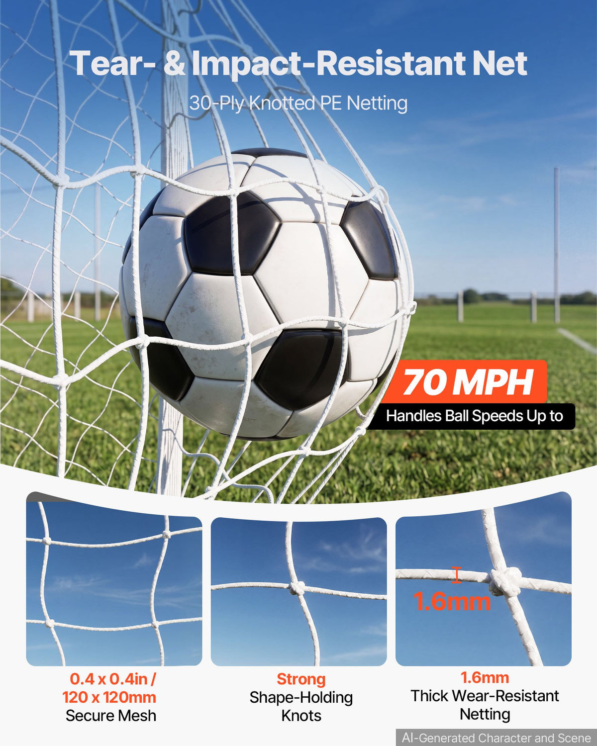 Soccer Goal 3.65 x 1.82 m PVC Soccer Goal for Backyard with PE Net, Portable & Weatherproof Set, with PE Net, Target, Ground Stake, Cones, for Kids & Adults Outdoor Backyard Practice Training