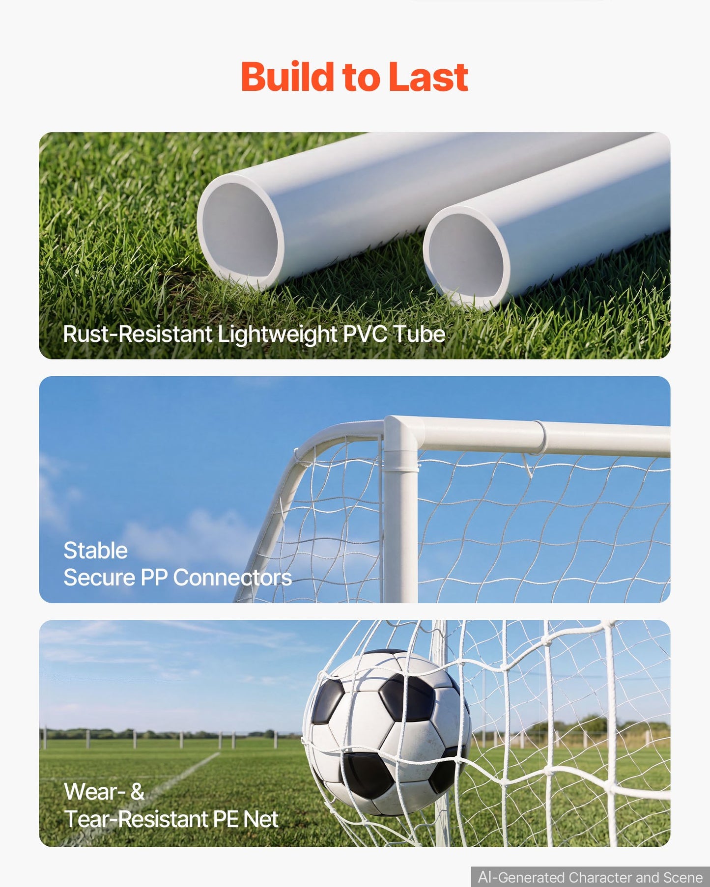 Soccer Goal 3.65 x 1.82 m PVC Soccer Goal for Backyard with PE Net, Portable & Weatherproof Set, with PE Net, Target, Ground Stake, Cones, for Kids & Adults Outdoor Backyard Practice Training