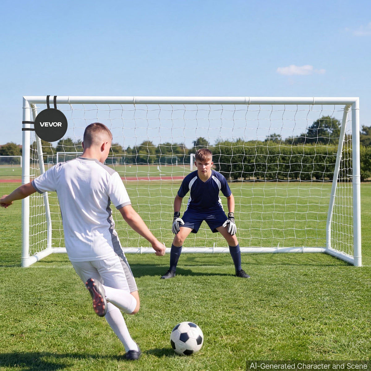 Soccer Goal 3.65 x 1.82 m PVC Soccer Goal for Backyard with PE Net, Portable & Weatherproof Set, with PE Net, Target, Ground Stake, Cones, for Kids & Adults Outdoor Backyard Practice Training