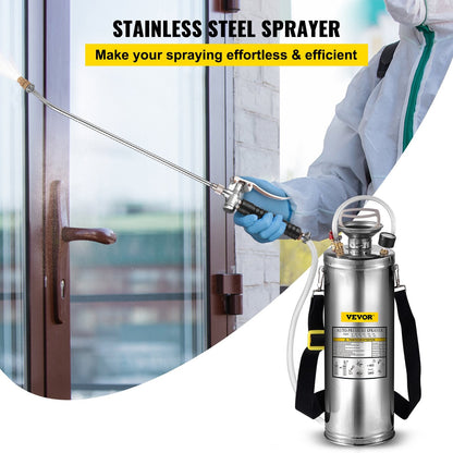 3 Gallon Stainless Steel Sprayer with 0.5m Wand & 0.9m Hose for Gardening