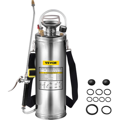 3 Gallon Stainless Steel Sprayer with 0.5m Wand & 0.9m Hose for Gardening