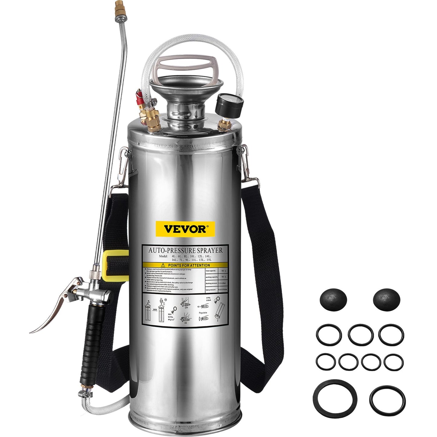 VEVOR 3Gal Stainless Steel Sprayer, Set with 20" Wand& Handle& 3FT Reinforced Hose,