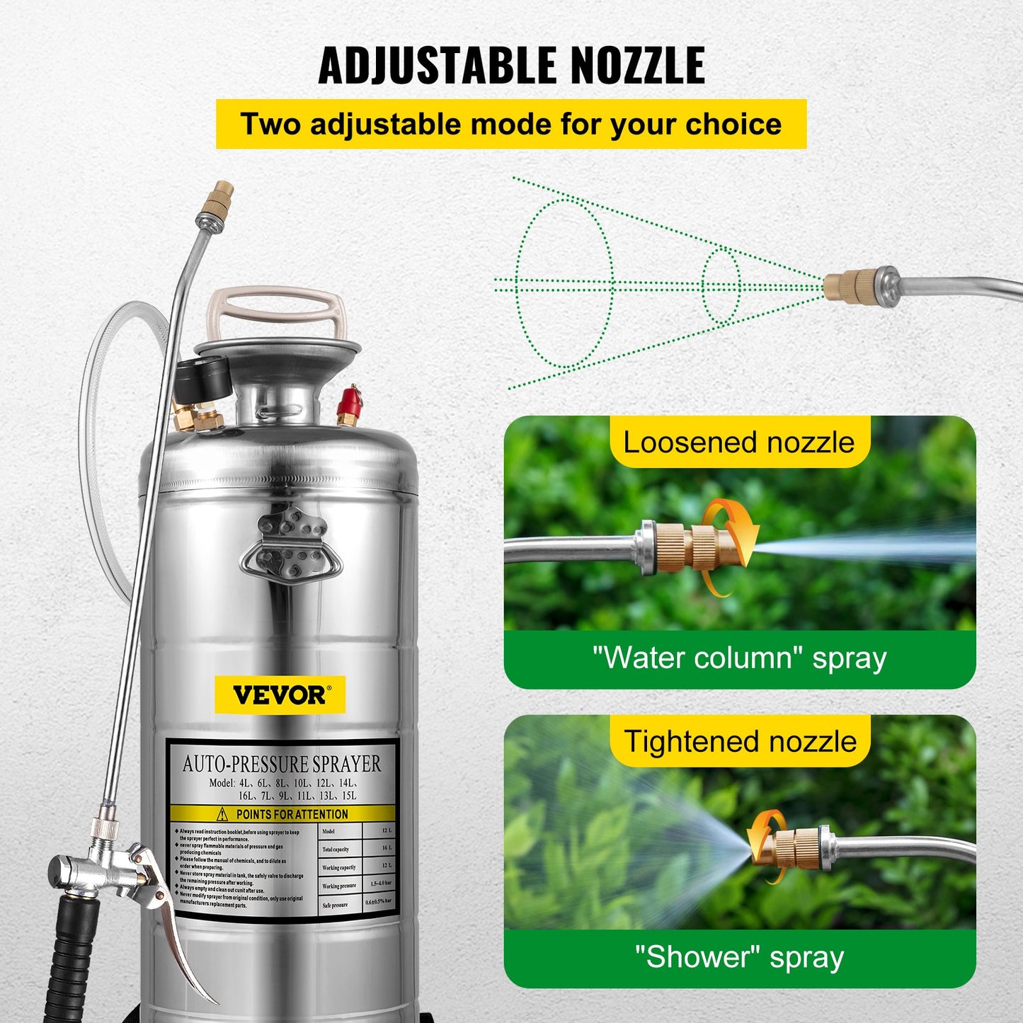 VEVOR 3.5Gal Stainless Steel Sprayer,l Set with 20" Wand& Handle& 3FT Reinforced