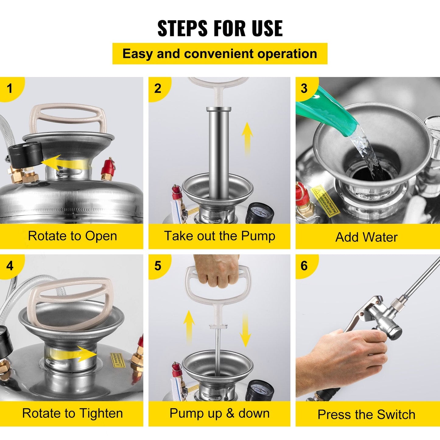 3.5 Gal Stainless Steel Sprayer with 0.5m Wand, Adjustable Nozzle & Safety Valve
