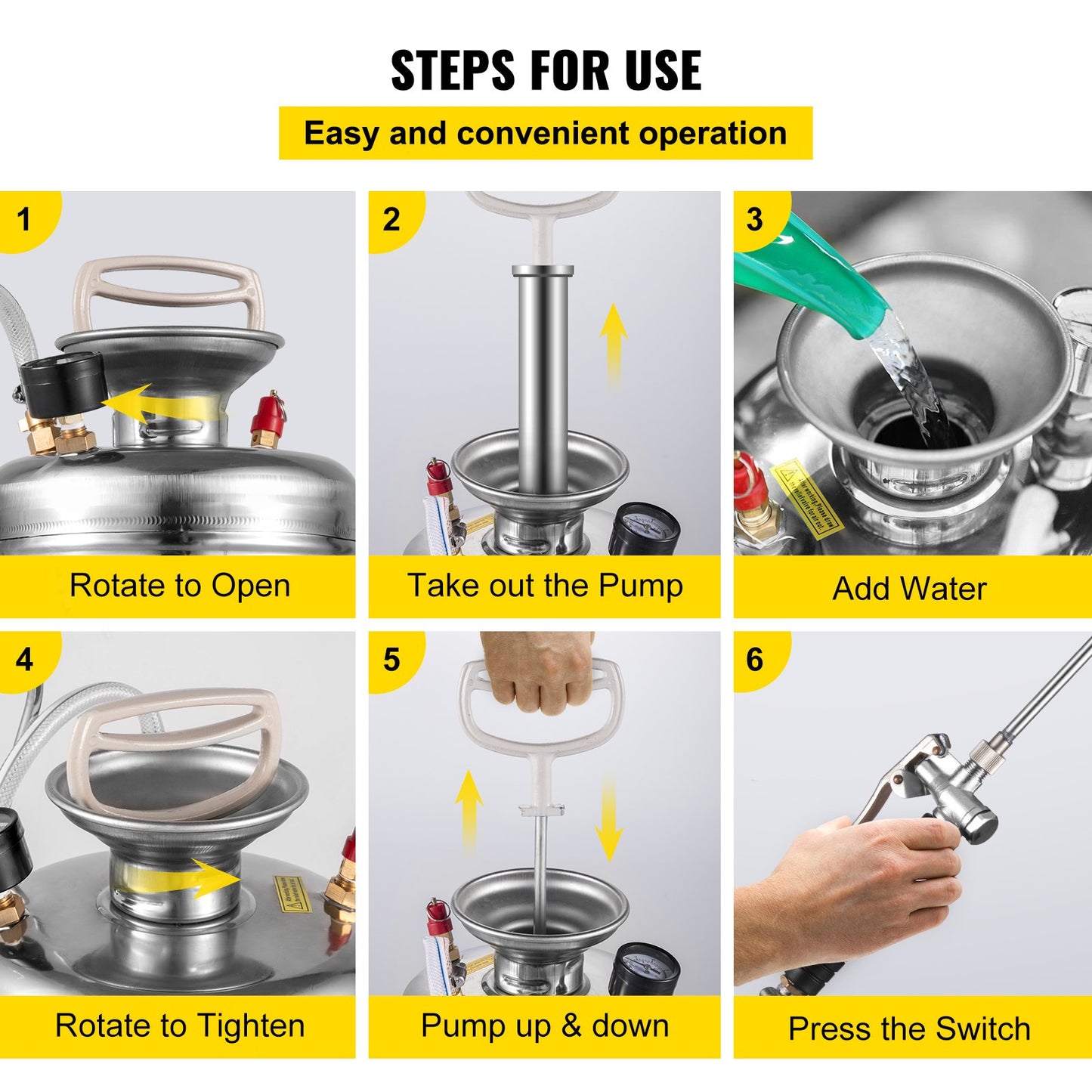 VEVOR 3.5Gal Stainless Steel Sprayer,l Set with 20" Wand& Handle& 3FT Reinforced