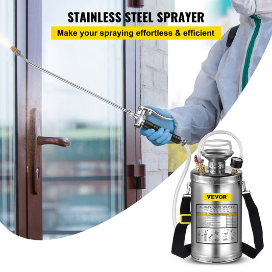 1.5 Gal Stainless Steel Sprayer with Adjustable Nozzle & 1.3m Wand for Gardening