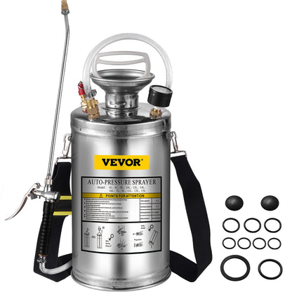 VEVOR 1.5Gal Stainless Steel Sprayer, Set with 16" Wand& Handle& 3.3FT Reinforced