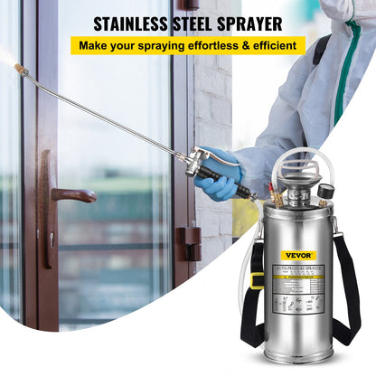 VEVOR 2Gal Stainless Steel Sprayer, Set with 20\" Wand& Handle& 3FT Reinforced Hose,