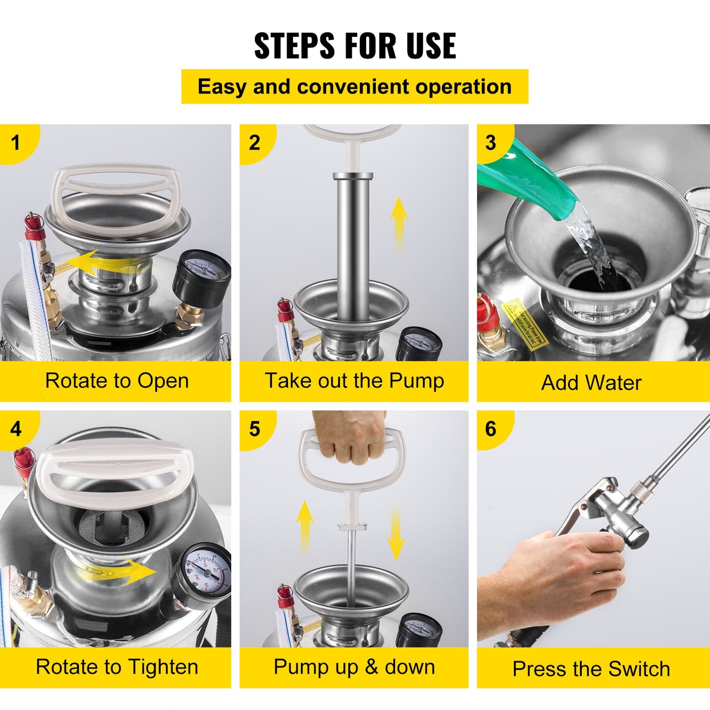 VEVOR 2Gal Stainless Steel Sprayer, Set with 20\" Wand& Handle& 3FT Reinforced Hose,
