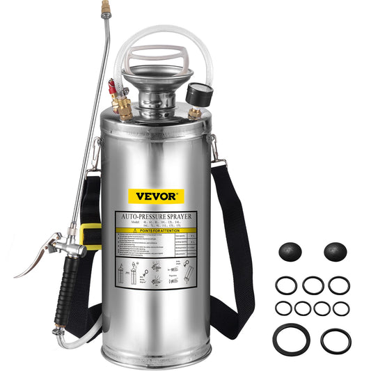 VEVOR 2Gal Stainless Steel Sprayer, Set with 20\" Wand& Handle& 3FT Reinforced Hose,