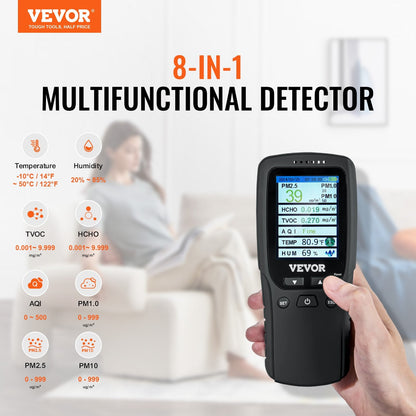 8-in-1 Air Quality Monitor with PM, HCHO, TVOC, and Humidity Detection