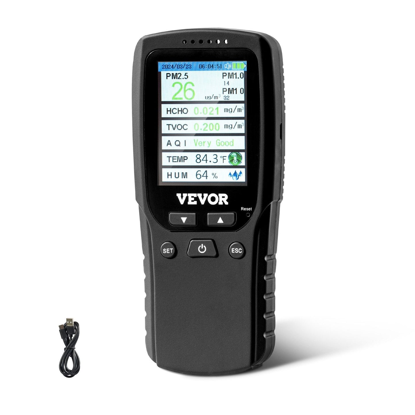8-in-1 Air Quality Monitor with PM, HCHO, TVOC, and Humidity Detection